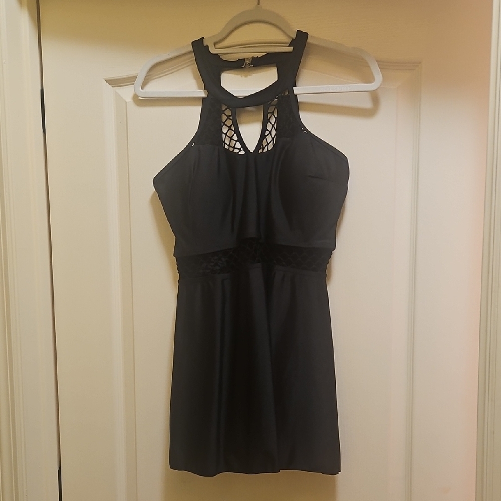 Bikini Top Solid Black Crochted In 2 Sections Size 14 Flattering